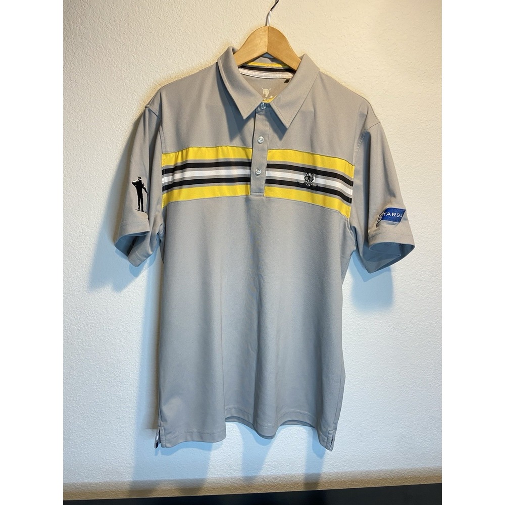 CHUCO Polo Shirt Men's XL Grey Short Sleeve Polyester Multi Color Stripe Print